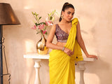 Yellow Embellished Solid Chiffon Saree With Blouse Piece
