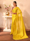 Yellow Embellished Solid Chiffon Saree With Blouse Piece