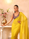 Yellow Embellished Solid Chiffon Saree With Blouse Piece