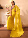 Yellow Embellished Solid Chiffon Saree With Blouse Piece