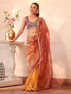 Gold Embellished Sequinned Organza Saree With Blouse Piece