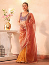 Gold Embellished Sequinned Organza Saree With Blouse Piece