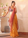 Gold Embellished Sequinned Organza Saree With Blouse Piece
