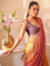 Gold Embellished Sequinned Organza Saree With Blouse Piece