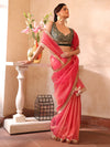 Pink Embellished Sequinned Organza Saree With Blouse Piece