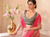Pink Embellished Sequinned Organza Saree With Blouse Piece