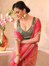 Pink Embellished Sequinned Organza Saree With Blouse Piece