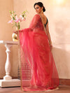 Pink Embellished Sequinned Organza Saree With Blouse Piece