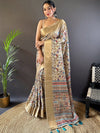 Cream Tussar Silk Saree With Blouse Piece