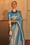 Cyan Blue Kanjivaram saree