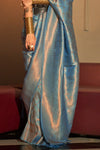 Cyan Blue Kanjivaram saree
