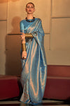 Cyan Blue Kanjivaram saree
