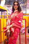 Red Banarasi Art Silk Saree With Blouse Piece