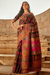 Black Multi Color Kashmiri Pashmina Silk Saree With Blouse Piece
