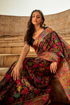 Black Multi Color Kashmiri Pashmina Silk Saree With Blouse Piece