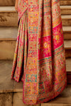 Cream Multi Color Kashmiri Pashmina Silk Saree With Blouse Piece