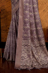 Dusty Purple Silk Geometric Printed Zari Saree