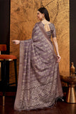 Dusty Purple Silk Geometric Printed Zari Saree
