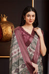 Dark Green & Maroon Silk Ethnic Motifs Printed Saree