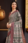 Dark Green & Maroon Silk Ethnic Motifs Printed Saree