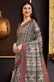 Dark Green & Maroon Silk Ethnic Motifs Printed Saree