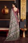 Dark Green & Maroon Silk Ethnic Motifs Printed Saree