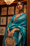 Cyan Blue Banarasi Saree