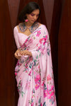 Blush Pink Satin Crepe Saree