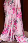 Blush Pink Satin Crepe Saree