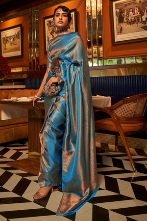 French Blue Kanjivaram Saree