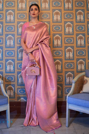 Flamingo Pink Kanjivaram Saree