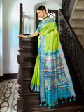 Green Raw Silk Festive Wear Saree With Blouse Piece