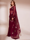 Wine Organza Saree With Blouse Piece