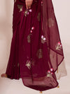 Wine Organza Saree With Blouse Piece