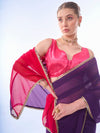Purple & Pink Chiffon Saree With Blouse Piece