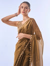 Metallic Gold Organza Saree With Blouse Piece