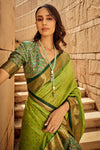 Green Banarasi Patola Silk Saree With Blouse Piece