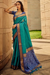 Blue Banarasi Patola Silk Saree With Blouse Piece