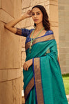 Blue Banarasi Patola Silk Saree With Blouse Piece