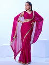 Hot Pink Satin Chiffon With Designer Lace And Unstitched Blouse