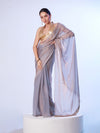 Grey Ready To Wear Organza Saree With Designer Lace And Unstitched Blouse