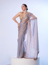 Grey Ready To Wear Organza Saree With Designer Lace And Unstitched Blouse