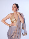Grey Ready To Wear Organza Saree With Designer Lace And Unstitched Blouse
