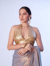 Grey Ready To Wear Organza Saree With Designer Lace And Unstitched Blouse