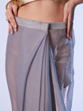 Grey Ready To Wear Organza Saree With Designer Lace And Unstitched Blouse