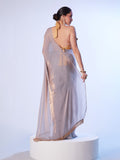 Grey Ready To Wear Organza Saree With Designer Lace And Unstitched Blouse
