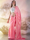 Light Pink Satin Solid Saree With Blouse Piece