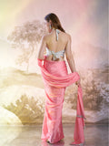Light Pink Satin Solid Saree With Blouse Piece