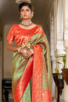 Green And Red Banarasi Saree