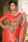 Green And Red Banarasi Saree